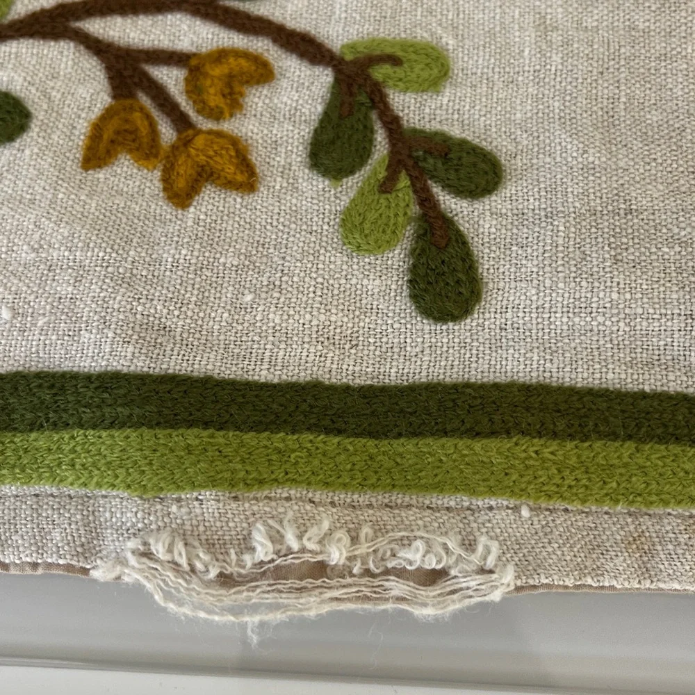 Williams Sonoma Crewel Embroidered Autumn Flowers Linen Placemats Set of 5